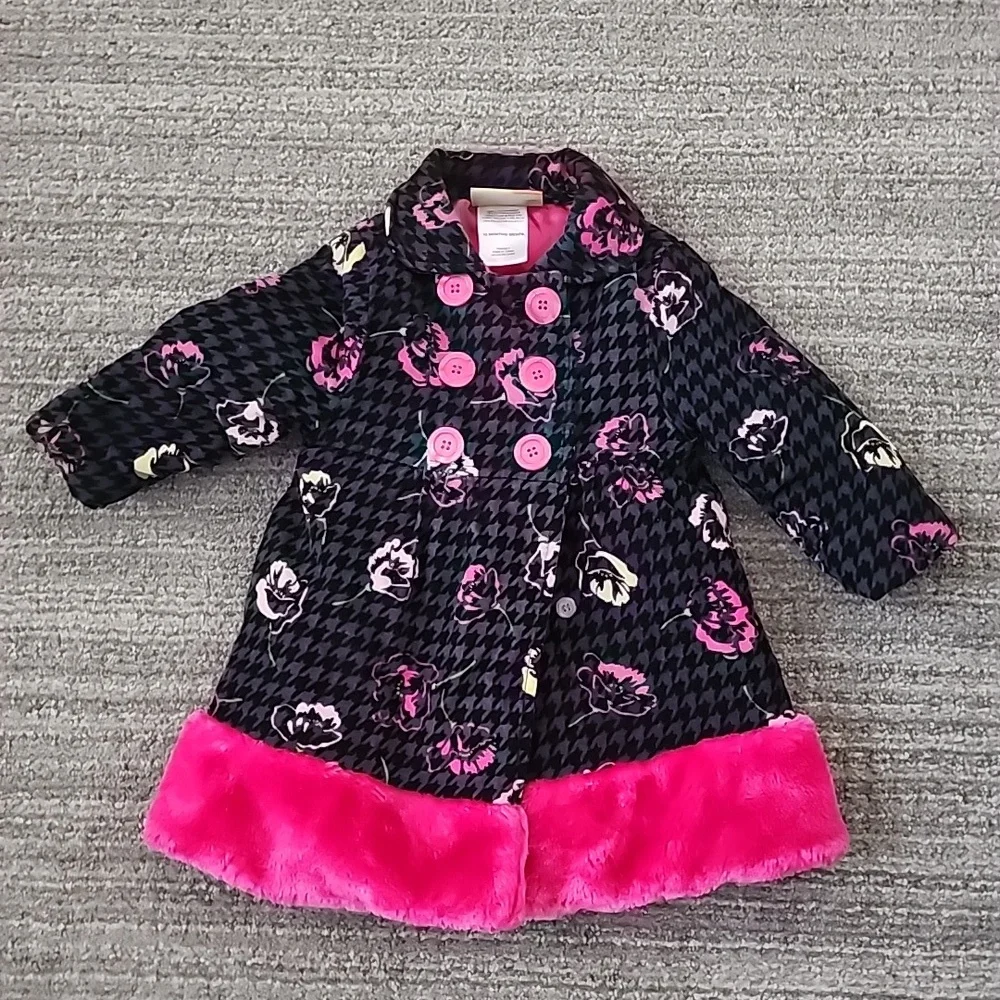 Penelope Mack Girl’s Floral Print Corduroy Faux Fur Coat